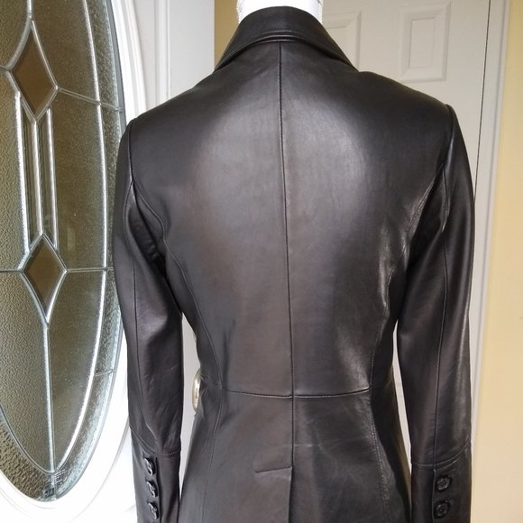 GENUINE Leather Double Breasted Jacket Blazer Coat - Picture 8 of 15